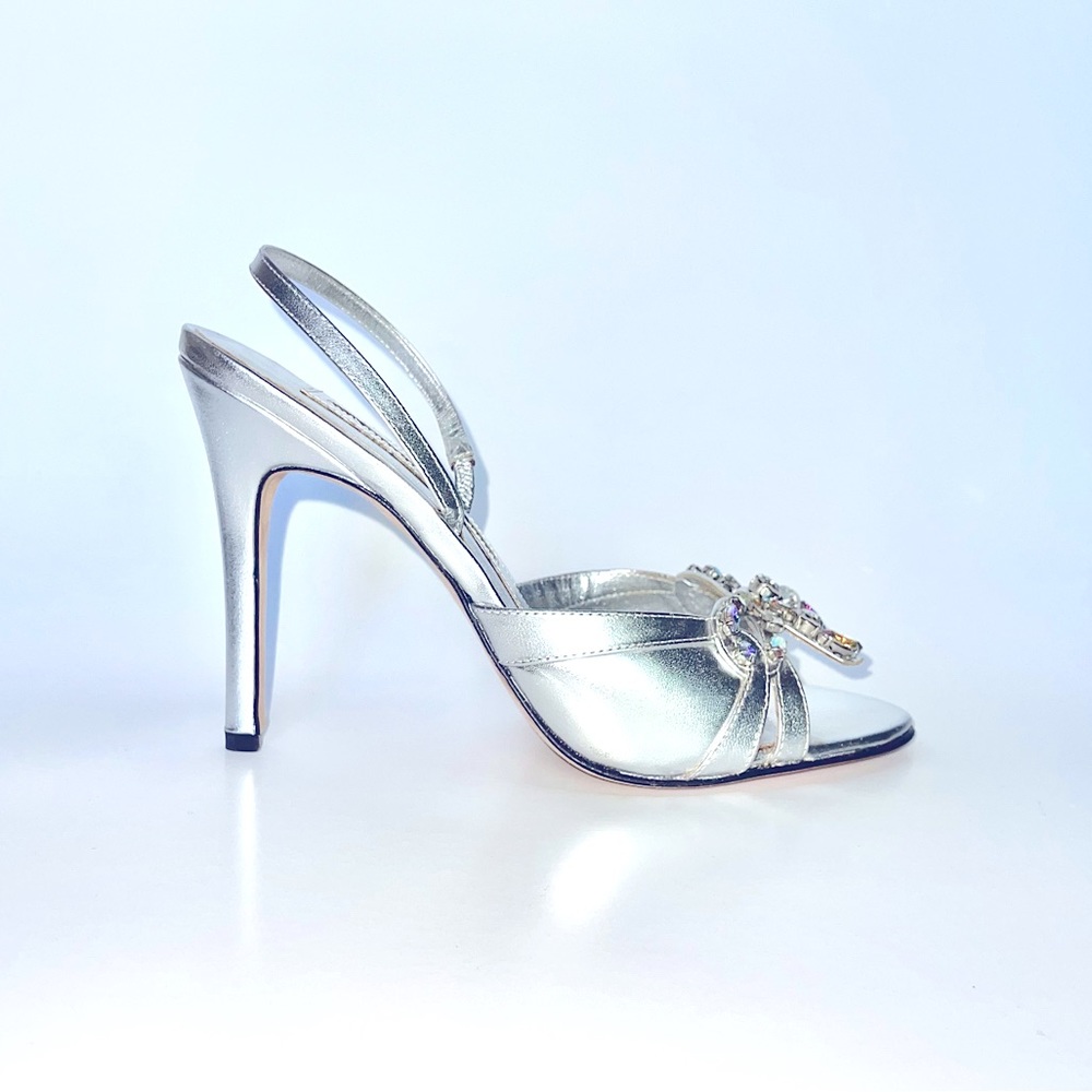 Silver sandals with rhinestones